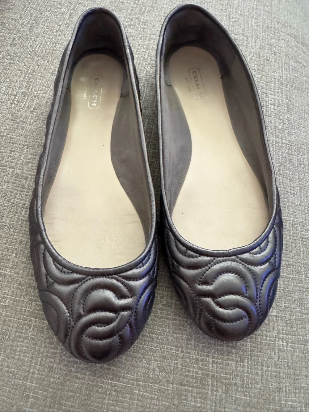 Coach Quilted Ballet Flats in Metallic Charcoal
